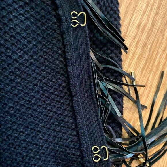 Chicos Black Knit Fringe Leather Cardigan Jacket Womens Small - Picture 4 of 16